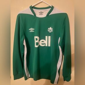 Vintage Umbro Canada Soccer Bell Long Sleeve Jersey Green Official Team Shirt